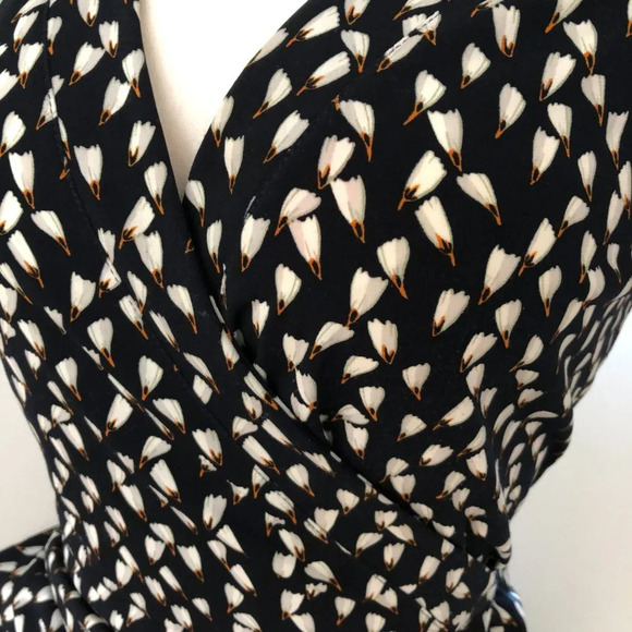 Mango Basics Short Sleeve Print Pattern Wrap Dress in Navy White Gold Size XXS - Picture 6 of 12